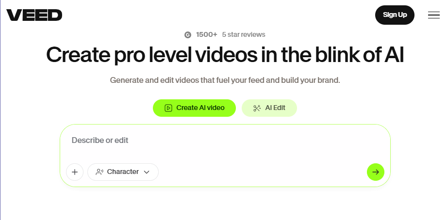 homepage screenshot of ai video editing tool veed.io