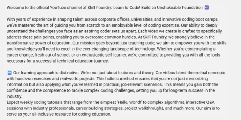 extract of video description from skill foundry - channel intro and approach